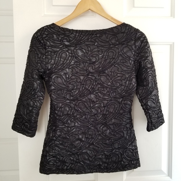 Terra NOSTRA FEMME Black 3/4 Sleeve Textured Pattern Top Size M - Picture 4 of 8
